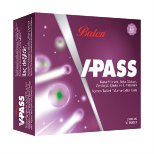 Balen V-Pass Kara Mürver Beta Glukan Zerdeçal Çinko C Vitamini 1000 mg 30 Tablet